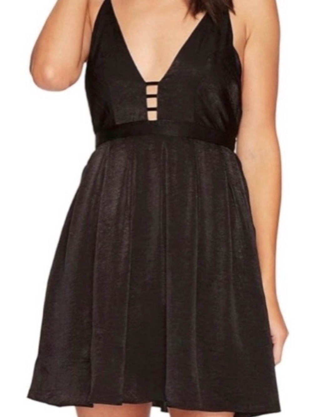 Free People Black V‑Neck Strappy Mini Dress